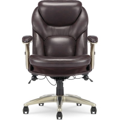 Chestnut Brown Bonded Leather Ergonomic Executive Chair with Adjustable Arms