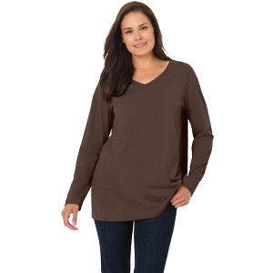 Woman Within Plus Size Perfect Long-Sleeve V-Neck Tee - 1 of 4