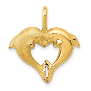 Black Bow Jewelry 14k Yellow Gold Dolphins Heart Shaped Pendant - 1 of 4