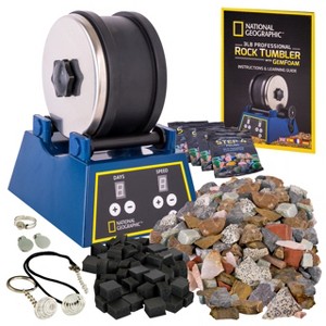 NATIONAL GEOGRAPHIC Rock Tumbler Kit with 3.Lb. Extra-Large Capacity, Rough Gemstones, Polishing Grit & Jewelry Fastenings - 1 of 4