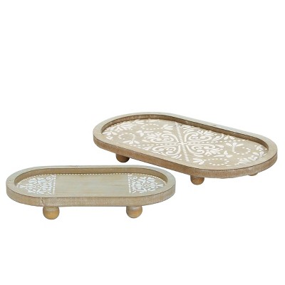VIP Wood 14 in. Brown Ornamented Display Trays Set of 2