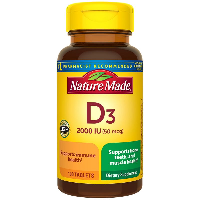 Nature Made Vitamin D3 2000 IU (50 mcg) Tablets for Muscle, Teeth, Bone & Immune Support Supplement, 1 of 10