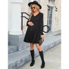 Womens Maternity Long Puff Sleeve Pleated Dress V Neck Ruffle Casual Flowy Belted Midi Dress Baby Shower Photoshoot - 4 of 4