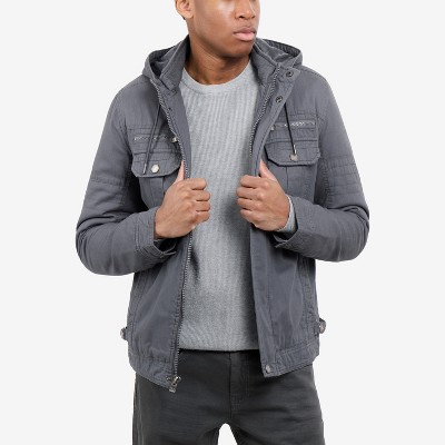 X RAY Men's Faux Shearling Lined Hooded Cargo Jacket in Grey Size XL — фото 4