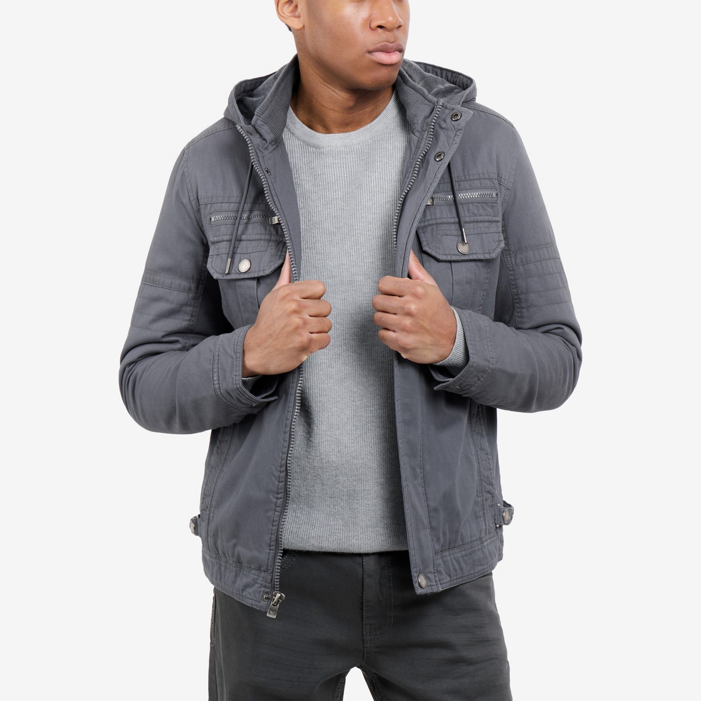 Мужская куртка X RAY Faux Shearling Lined Hooded Cargo, цвет: Серый — фото 4