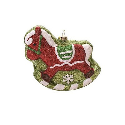Northlight 4.75" Green and Red Shatterproof Glitter Rocking Horse Christmas Ornament