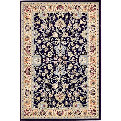 Navy Blue and Ivory Synthetic Reversible 4' x 6' Area Rug