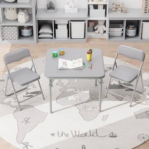 3-Piece Folding Table and Chair Set for Kids with Soft PU Cushions, Portable No Assembly for Eating Reading Playing - 1 of 4