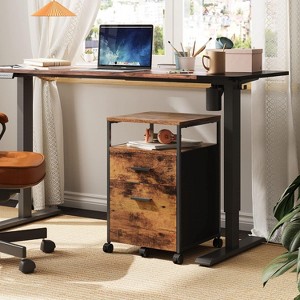 2-Drawer File Cabinet, Mobile Printer Stand with Open Storage Shelf, Wood Filing Cabinet for Home Office, Fits A4/Letter Size, Rustic Brown - 1 of 4