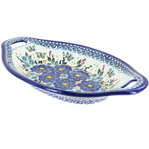 Blue Rose Polish Pottery 110 Vena Bread Tray with Handles - 1 of 2