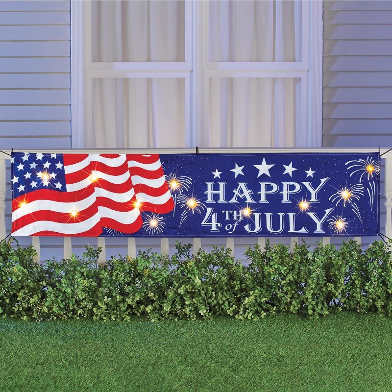 Collections Etc Happy 4th of July LED Lighted Patriotic Banner, 2 of 3
