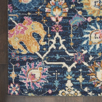 Bohemian Bliss Navy Floral Hand-Knotted 2x3 Synthetic Rug