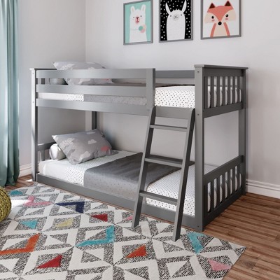 Max & Lily Twin over Twin Bunk Bed for Kids, Low Solid Wood Bunk Beds with Ladder for Small Room