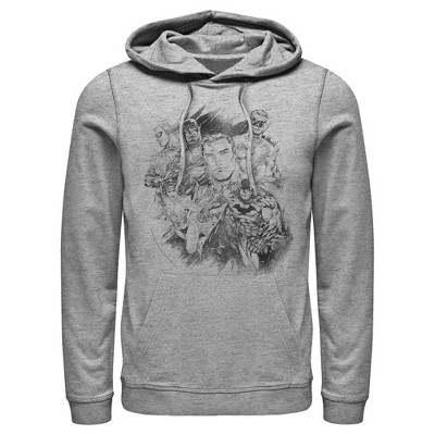 Men's Justice League Hero Sketch Collage Pull Over Hoodie