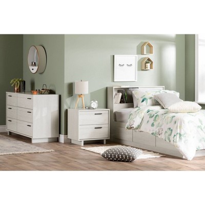 Winter Oak Twin Platform Bed with Storage and Headboard