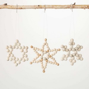 Wood Bead Ornament Natural 6"H Wood Set of 3 - 1 of 2