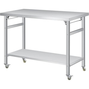 Stainless Steel Folding Table, Commercial Work Table w/Lockable Casters & Undershelf - 1 of 4