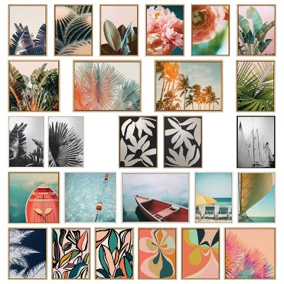 Natural Beach Palm Frond Canvas Wall Art in Wooden Frame