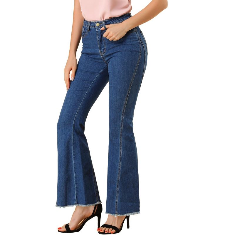 Allegra K Women's Vintage High Waist Stretch Denim Bell Bottoms Jeans, 1 of 8