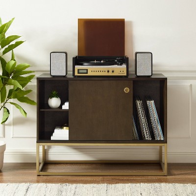 Byron Dark Brown and Gold Media Console with Vinyl Storage