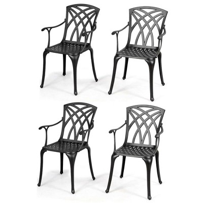 Costway Set of 4 Cast Aluminum Dining Chairs Durable Solid Construction W/Armrest Black
