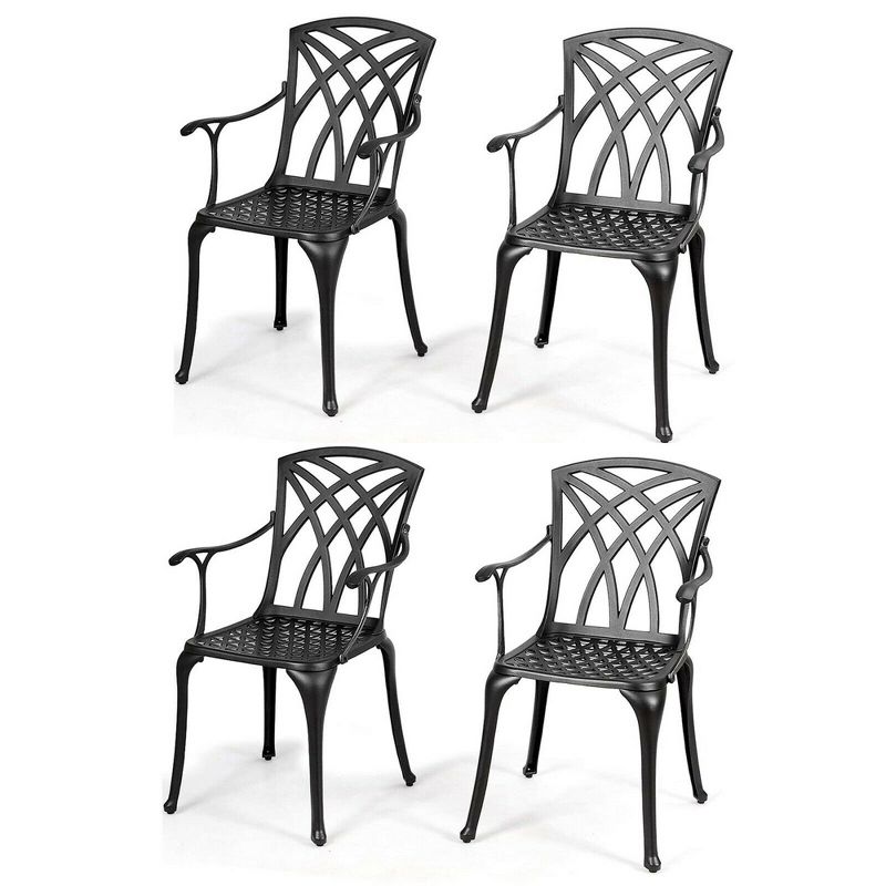 Costway Set of 4 Cast Aluminum Dining Chairs Durable Solid Construction W/Armrest Black, 1 of 7