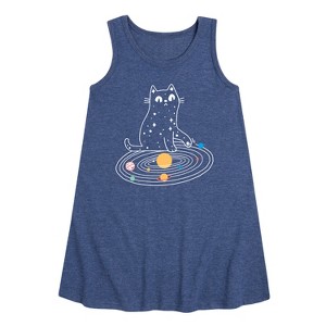 Girls' - Instant Message - Cat Solar System Graphic Sleeveless Aline Dress - 1 of 4