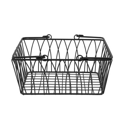 Medium Black Steel Rectangular Wire Basket with Handles