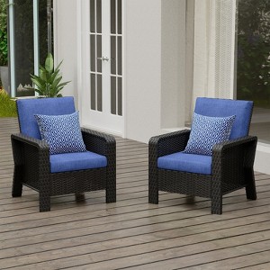 SUGOLD 2-Piece Hand Woven Wicker Patio Seating Group with Blue Cushions - 1 of 1
