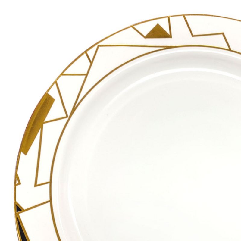 Smarty Had A Party 10.25" White with Black and Gold Abstract Squares Pattern Round Disposable Plastic Dinner Plates (120 Plates), 2 of 3