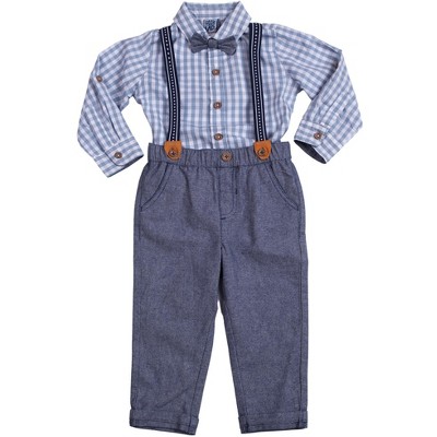 Image of Little Lad Baby Boys 4 Piece Suspender Pants Set, Blue, 0/3M