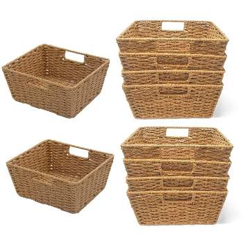 KOVOT Set of 10 Woven Wicker Storage Baskets with Built-in Carry Handles - 9.75"L x 8.5"W x 4.5"H