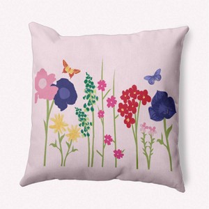 e by design Little Garden Decorative Throw Pillow Light Pink: Indoor Square Accent Pillow, Floral Pattern, Polyester Twill - 1 of 4