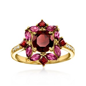 Ross-Simons 1.90 ct. t.w. Garnet and .80 ct. t.w. Rhodolite Garnet Ring With .10 ct. t.w. White Topaz in 18kt Gold Over Sterling - 1 of 4