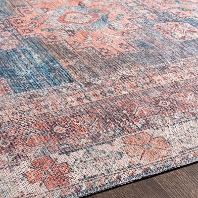 Classic Blue Chenille Rectangular Easy-Care Rug 6'7" x 9'