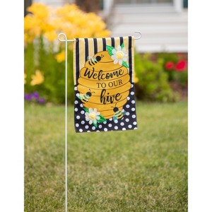 Welcome to our Hive Stripes and Dots Garden Burlap Flag - 1 of 2