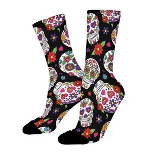 Floral Sugar Skull Women Printed Crew Socks Funny Funky Socks Soft Polyester Novelty Gifts for Artists Men - 1 of 1