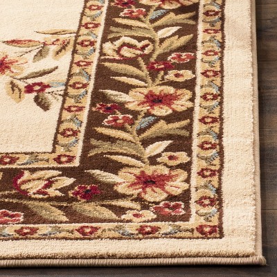 Ivory & Brown Floral Trellis 5' x 7' Easy-Care Synthetic Area Rug