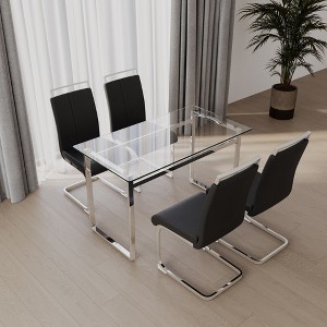 NicBex 51" Dining Table Set for 4 Dining Table Tempered Glass Top Silver Plating Legs with 4 Chairs for Dining Room, Black - 1 of 4