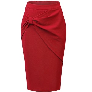 INSPIRE CHIC Women's Work Ruched High Waist Midi Pencil Skirt - 1 of 4