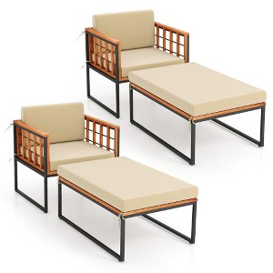 Costway 1/2 PCS Outdoor Furniture Set Patio Acacia Wood Armchair with Long Ottoman Cozy Seat - 1 of 4