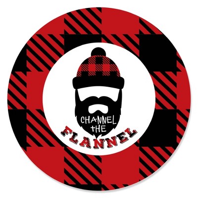 Big Dot of Happiness Lumberjack - Channel the Flannel - Buffalo Plaid Party Circle Sticker Labels - 24 Count