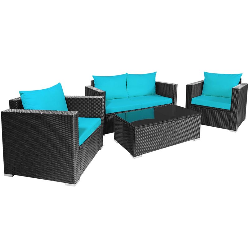 Tangkula 8PCS Rattan Patio Conversation Set Outdoor Furniture Set w/ Cushions, 4 of 10