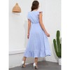 Clearlove Women Maxi Dresses Cap Short Sleeve V Neck  Dot High Waisted A-Line Ruffle Tiered Dress - 4 of 4