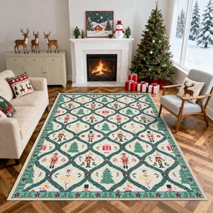 Christmas Area Rugs Washable Rug Nutcrackers Merry Christmas Rugs for Living Room Bedroom - 1 of 4