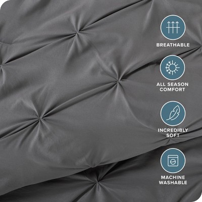 Full Gray Microfiber Pintuck Down Alternative Comforter Set