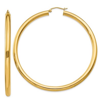 Black Bow Jewelry 4mm x 65mm 14k Yellow Gold Classic Round Hoop Earrings