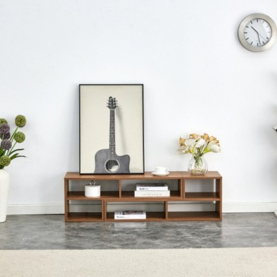 TiramisuBest 2-Piece Cube TV Stand, Free Combination L-Shaped Media Console with Open Storage Shelves for Living Room, Walnut