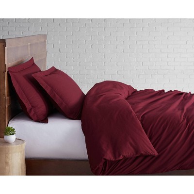 Burgundy Cotton Twin XL Duvet Cover Set