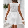Women's Summer Sleeveless Mini Dress V Neck Hollow Out Eyelet High Waist A Line Swing Short Party Dresses - 2 of 4